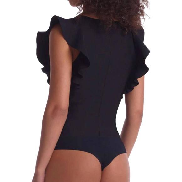 NEW COMMANDO neoprene square neck ruffle bodysuit in black - Picture 2 of 2
